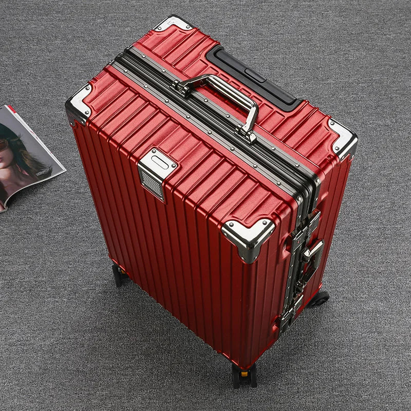 Unisex Student Spinner Suitcase Large Capacity Aluminum Frame Password Box Business Travel Luggage with Universal Wheels