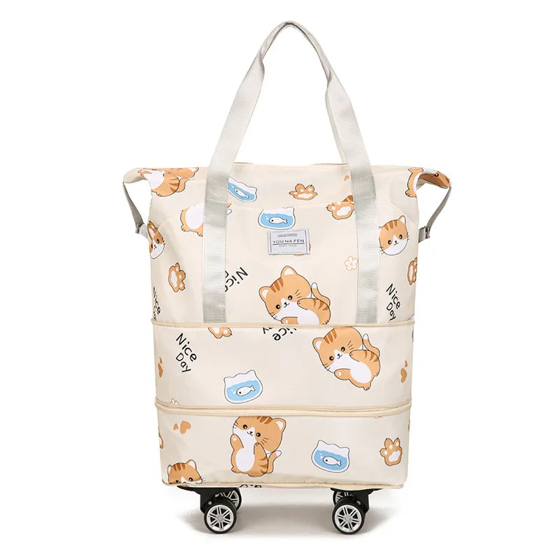 Multi-functional Oxford Material Clothes Storage Bag Zipper Closure Cartoon Cat Design Large Capacity Portable Luggage Travel