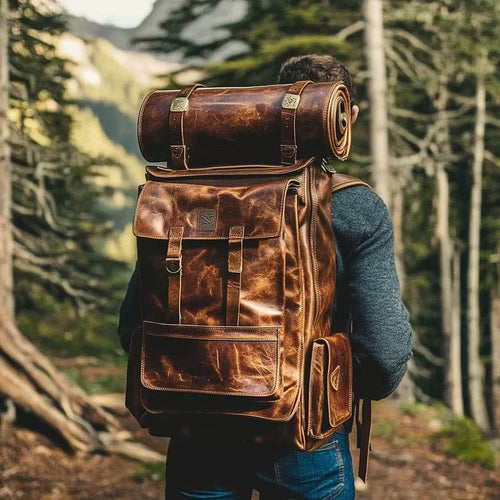New Design Large Capacity Brown Genuine Leather Backpack Vintage Laptop Backpack for Hiking