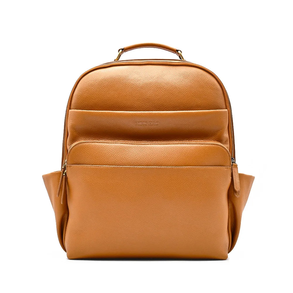 Premium Pebbled Cowhide Leather Bag Brown Leather Backpack Large Capacity Men's Backpack for Travel