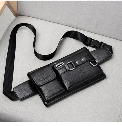 Men's Shoulder/Crossbody Bag Summer Tactical Chest Bag Mobile Phone Waist Hip Bag PU Fanny Pack Zipper Buckle Closure Wear