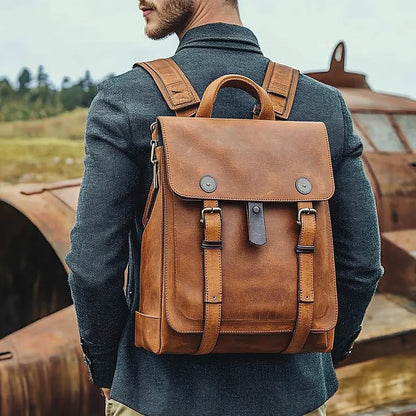 Vintage Crazy Horse Leather Backpack Large Capacity Men's Travel Backpack Genuine Leather Backpack for Camping