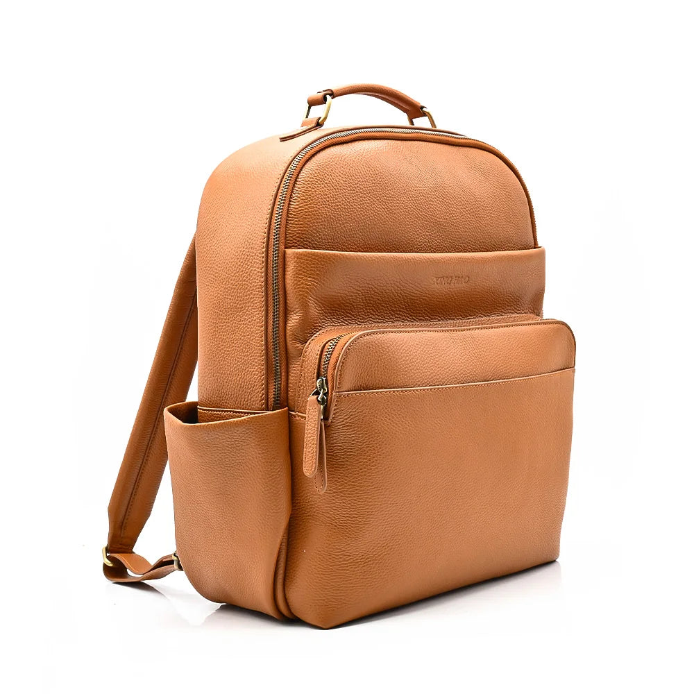 Premium Pebbled Cowhide Leather Bag Brown Leather Backpack Large Capacity Men's Backpack for Travel