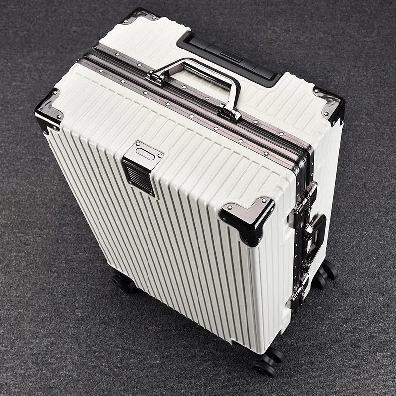 Unisex Student Spinner Suitcase Large Capacity Aluminum Frame Password Box Business Travel Luggage with Universal Wheels