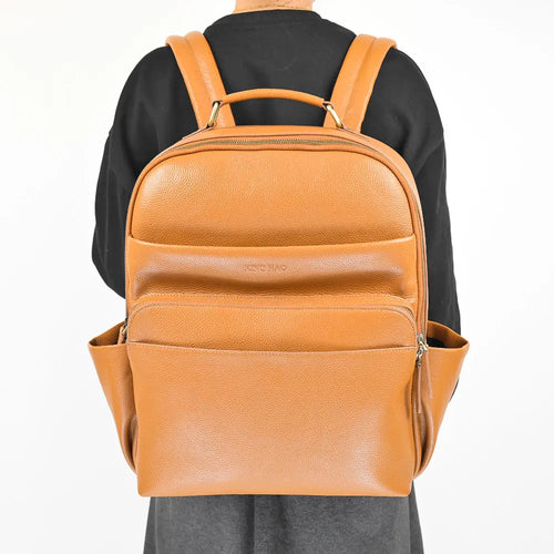 Premium Pebbled Cowhide Leather Bag Brown Leather Backpack Large Capacity Men's Backpack for Travel