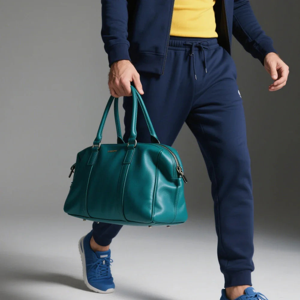 Red Genuine Leather Bag Personalized Durable Leather Handbag Spacious Men Work Bag with Zipper Closure