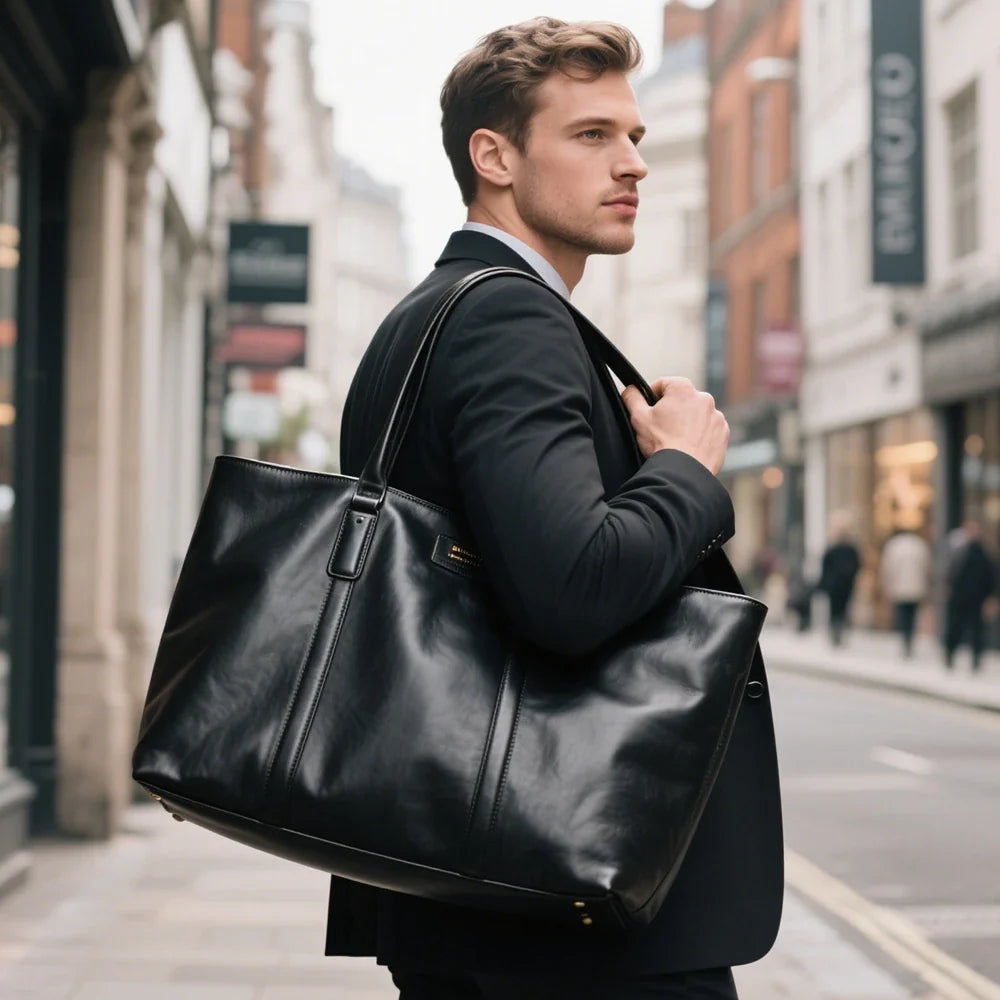 Popular Beige Color Genuine Leather Bag New Style Leather Handbag Tote Bag with Embossed for Men