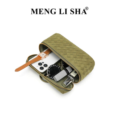 Cross-border Autumn Winter New Vintage Frosted PU Hand-woven Lunch Box Bag Fashionable Shoulder Crossbody Zipper Portable