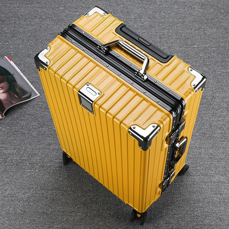 Unisex Student Spinner Suitcase Large Capacity Aluminum Frame Password Box Business Travel Luggage with Universal Wheels