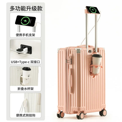 Unisex ABS Spinner Luggage Case 24 Inch Strong Durable 28 Trolley Suitcase 20 Boarding Code with USB Interface Waterproof