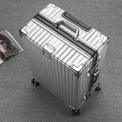 Unisex Student Spinner Suitcase Large Capacity Aluminum Frame Password Box Business Travel Luggage with Universal Wheels