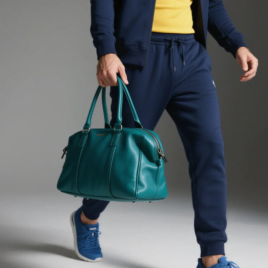 Trendy Blue Smooth Real Leather Bag Men's High Quality Leather Bag Work Handbag on Sale