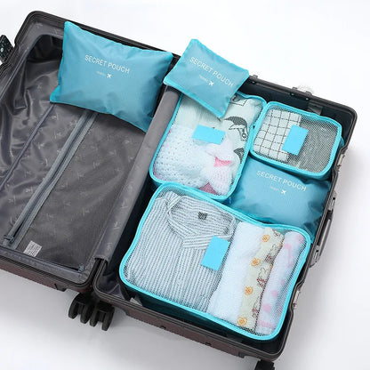Modern Polyester Travel Storage Bag Set with Zipper Closure Small Six-Piece Luggage for Clothes & Shoes Letter Pattern
