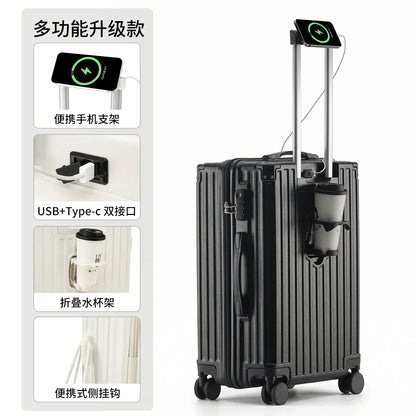 Unisex ABS Spinner Luggage Case 24 Inch Strong Durable 28 Trolley Suitcase 20 Boarding Code with USB Interface Waterproof