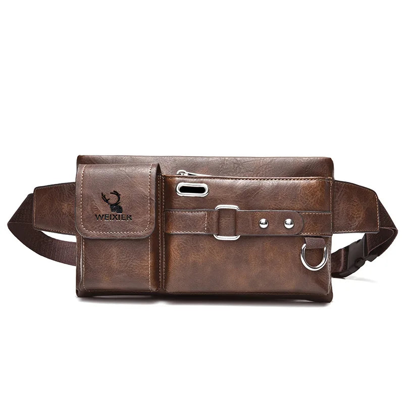 Men's Shoulder/Crossbody Bag Summer Tactical Chest Bag Mobile Phone Waist Hip Bag PU Fanny Pack Zipper Buckle Closure Wear