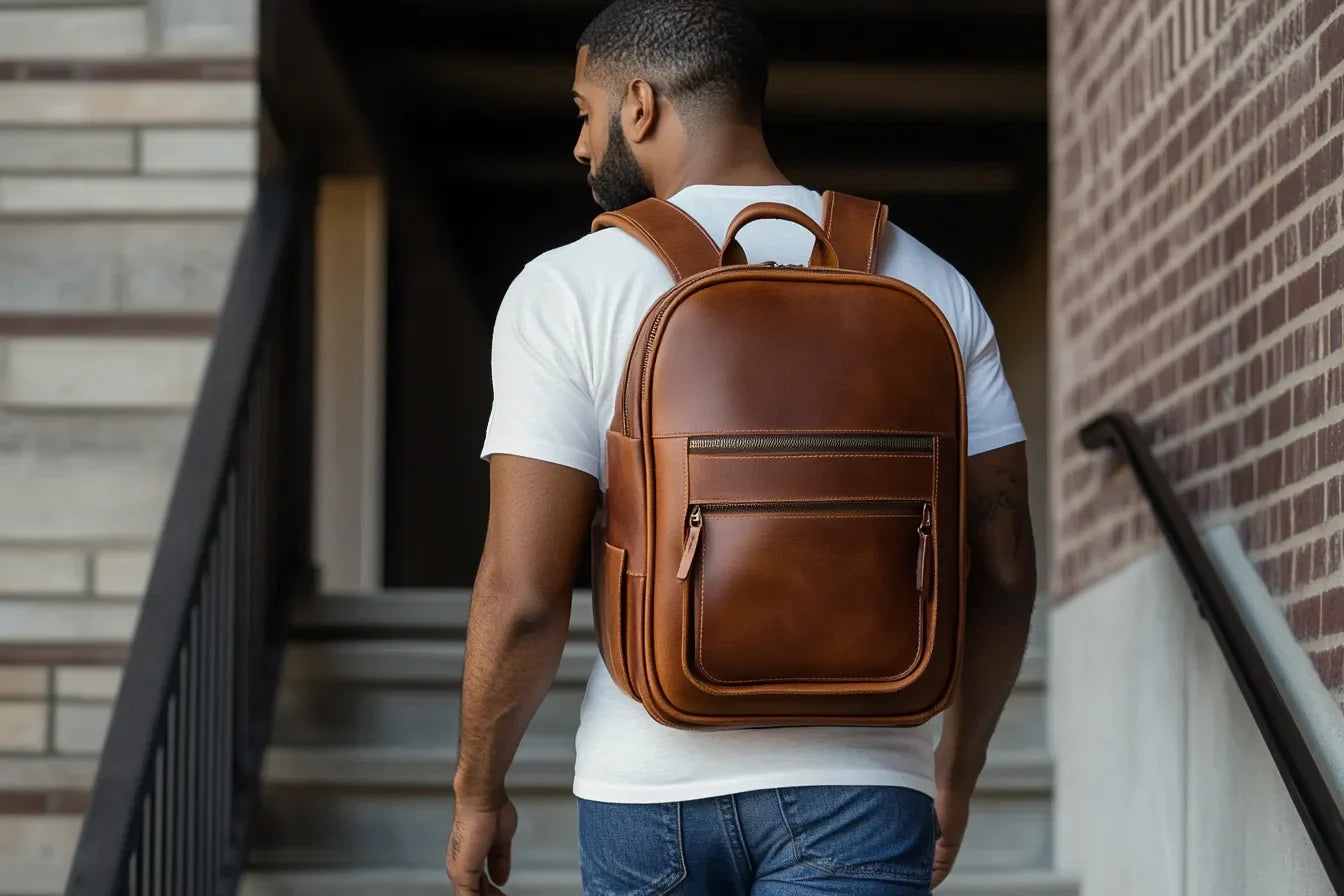 Real Leather Laptop Backpack Multi-functional Dark Brown Genuine Leather Backpack for Daily Use