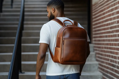 Real Leather Laptop Backpack Multi-functional Dark Brown Genuine Leather Backpack for Daily Use