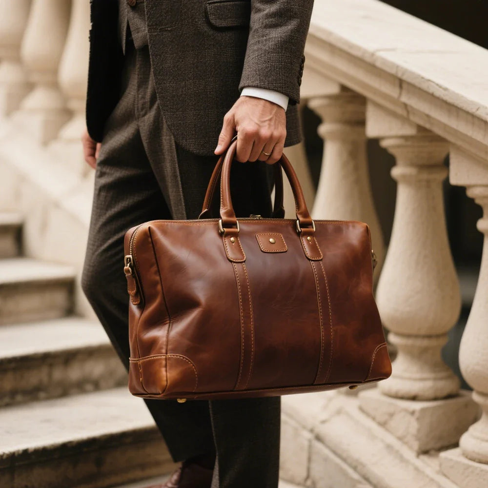 Premium Quality Neutral Taupe Leather Bag Adjustable Strap Men's Work Bag Real Leather Handbag for Office
