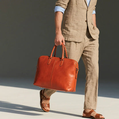 Red Genuine Leather Bag Personalized Durable Leather Handbag Spacious Men Work Bag with Zipper Closure