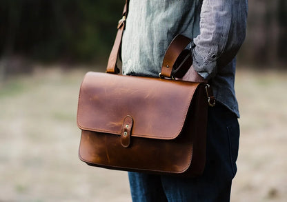 Men's Brown Real Leather Bag Genuine Leather Messenger Bag for Men
