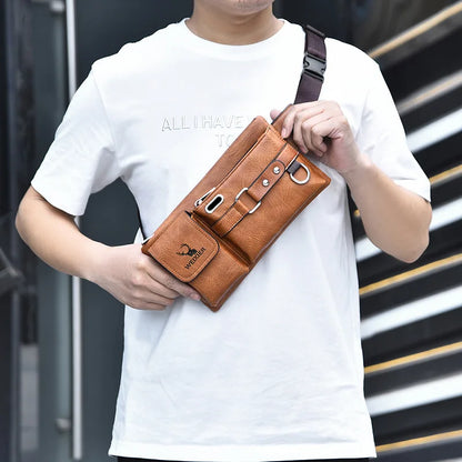 Men's Shoulder/Crossbody Bag Summer Tactical Chest Bag Mobile Phone Waist Hip Bag PU Fanny Pack Zipper Buckle Closure Wear