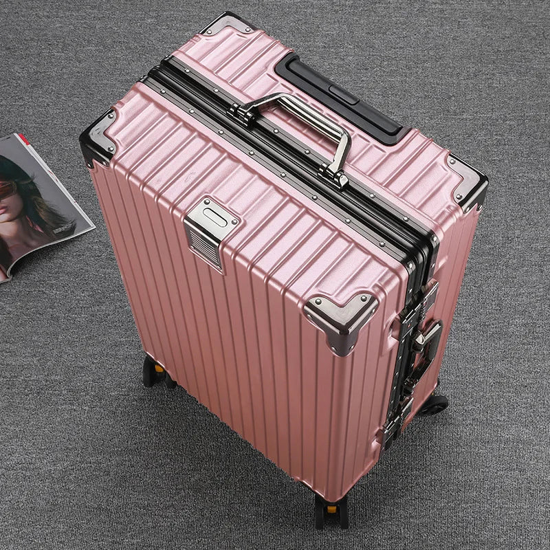 Unisex Student Spinner Suitcase Large Capacity Aluminum Frame Password Box Business Travel Luggage with Universal Wheels