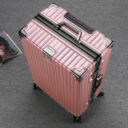 Unisex Student Spinner Suitcase Large Capacity Aluminum Frame Password Box Business Travel Luggage with Universal Wheels