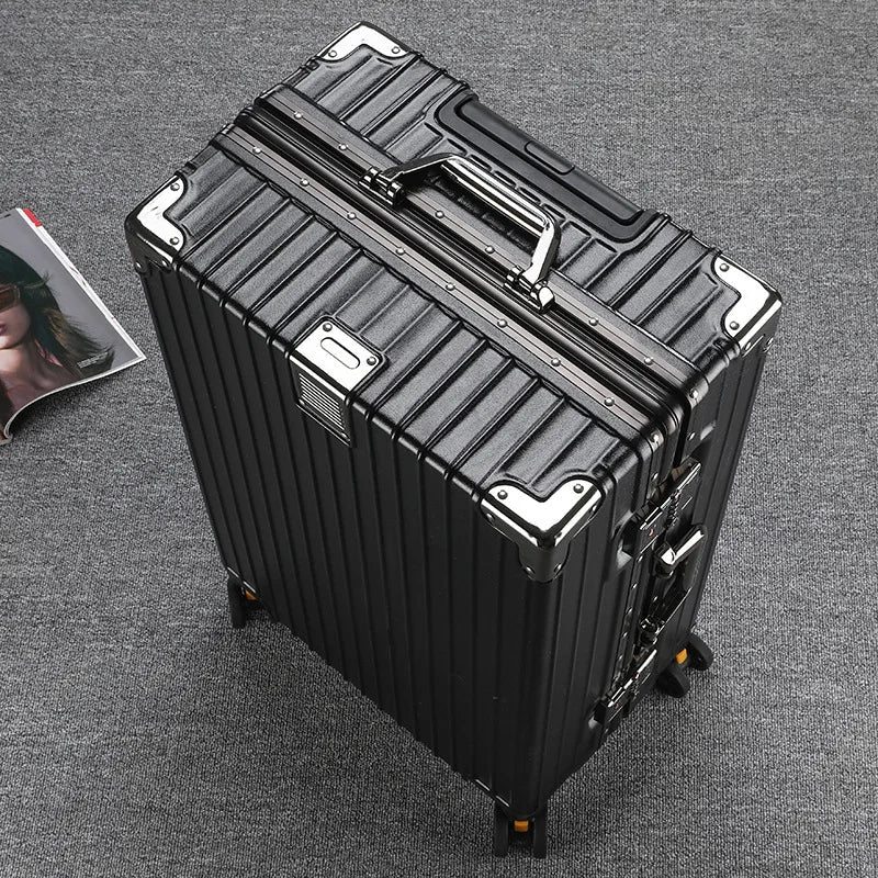 Unisex Student Spinner Suitcase Large Capacity Aluminum Frame Password Box Business Travel Luggage with Universal Wheels