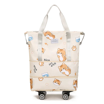 Multi-functional Oxford Material Clothes Storage Bag Zipper Closure Cartoon Cat Design Large Capacity Portable Luggage Travel
