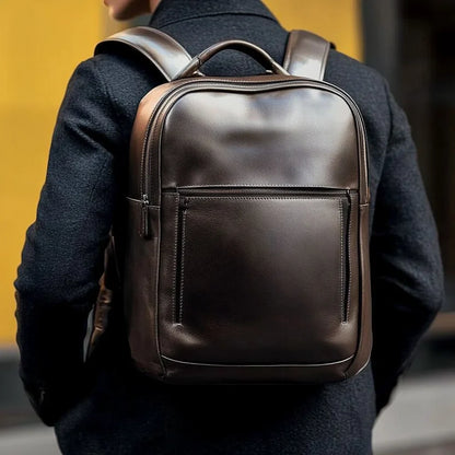 Real Leather Laptop Backpack Multi-functional Dark Brown Genuine Leather Backpack for Daily Use