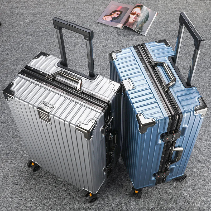 Unisex Student Spinner Suitcase Large Capacity Aluminum Frame Password Box Business Travel Luggage with Universal Wheels