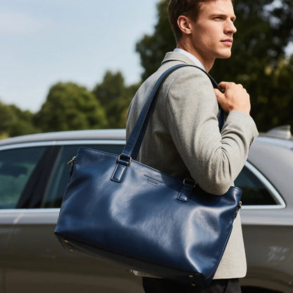 Real Leather Leather Bag Durable Brown Tote Bag Men's Genuine Leather Handbag with Embossed