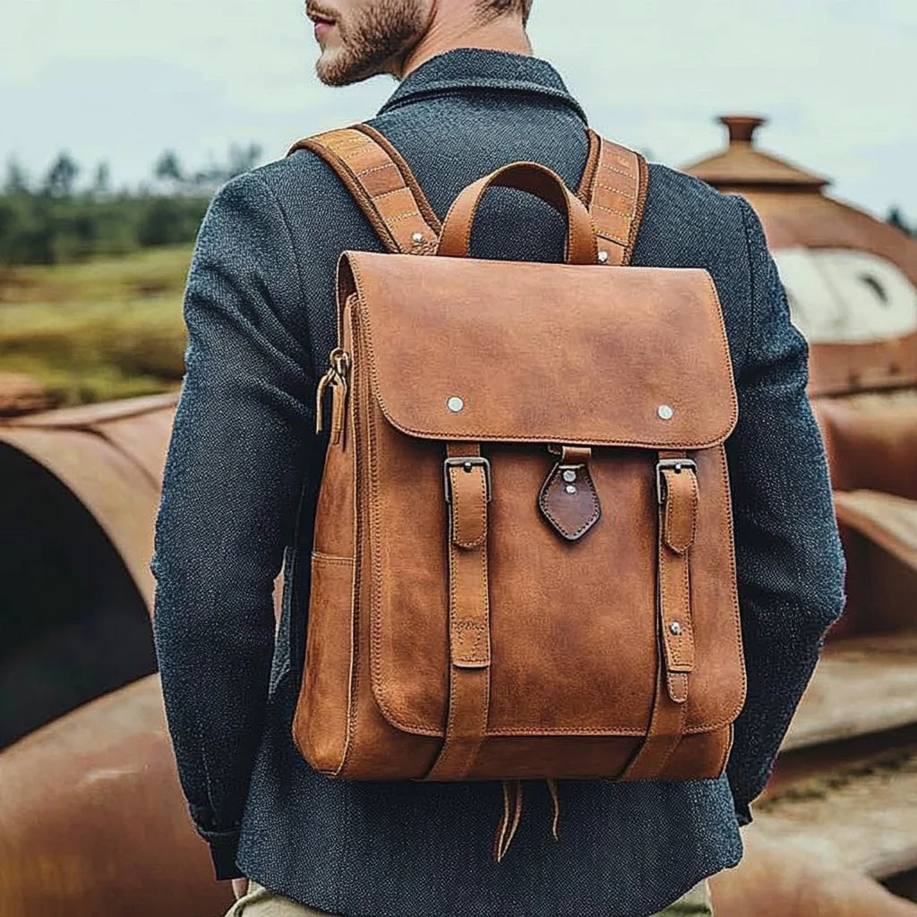 Vintage Crazy Horse Leather Backpack Large Capacity Men's Travel Backpack Genuine Leather Backpack for Camping