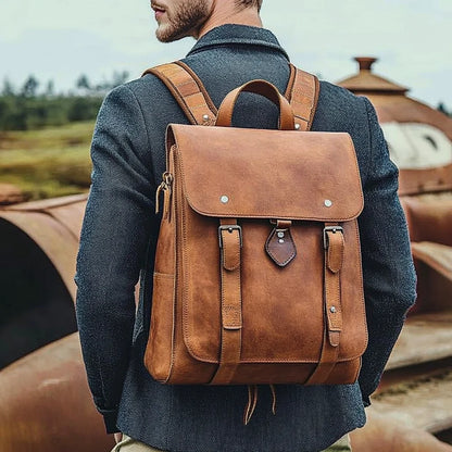 Vintage Crazy Horse Leather Backpack Large Capacity Men's Travel Backpack Genuine Leather Backpack for Camping