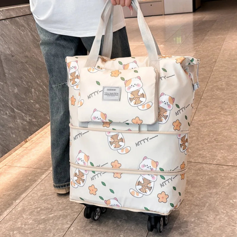 Multi-functional Oxford Material Clothes Storage Bag Zipper Closure Cartoon Cat Design Large Capacity Portable Luggage Travel