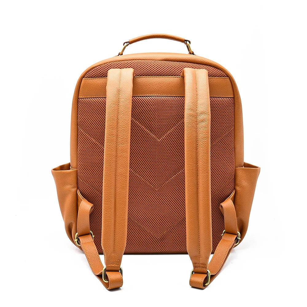 Premium Pebbled Cowhide Leather Bag Brown Leather Backpack Large Capacity Men's Backpack for Travel