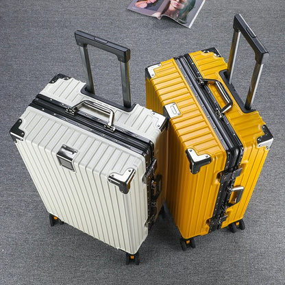 Unisex Student Spinner Suitcase Large Capacity Aluminum Frame Password Box Business Travel Luggage with Universal Wheels