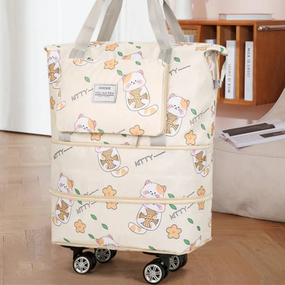 Multi-functional Oxford Material Clothes Storage Bag Zipper Closure Cartoon Cat Design Large Capacity Portable Luggage Travel