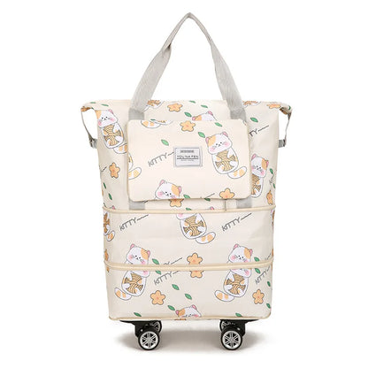 Multi-functional Oxford Material Clothes Storage Bag Zipper Closure Cartoon Cat Design Large Capacity Portable Luggage Travel