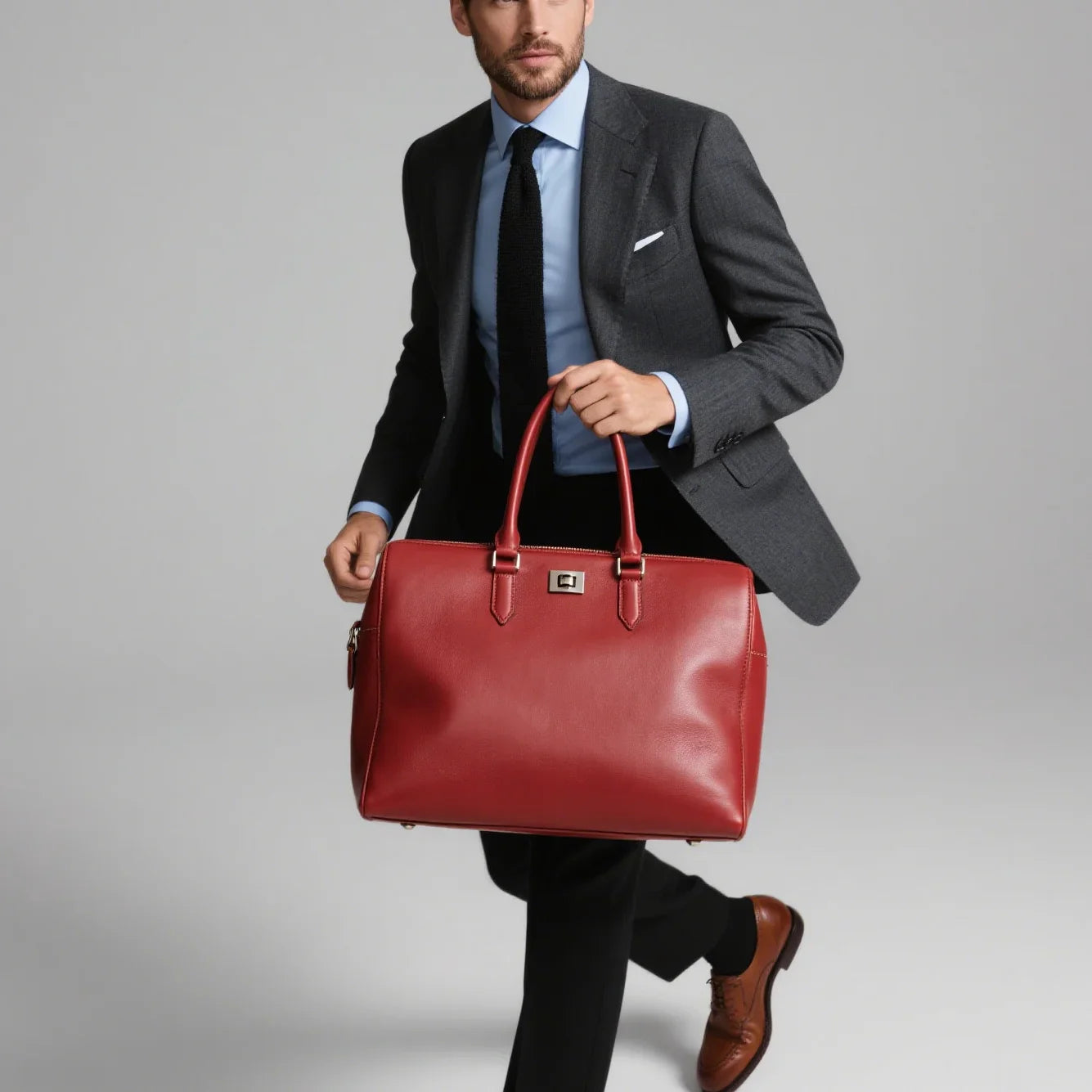 Trendy Blue Smooth Real Leather Bag Men's High Quality Leather Bag Work Handbag on Sale