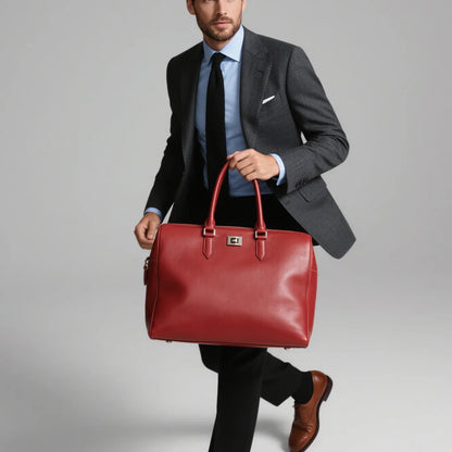 Trendy Blue Smooth Real Leather Bag Men's High Quality Leather Bag Work Handbag on Sale
