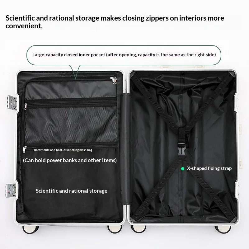 Unisex ABS Spinner Luggage Case 24 Inch Strong Durable 28 Trolley Suitcase 20 Boarding Code with USB Interface Waterproof