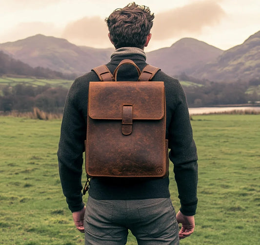 High Quality Office Men's Retro Bag Dark Brown Genuine Leather Backpack