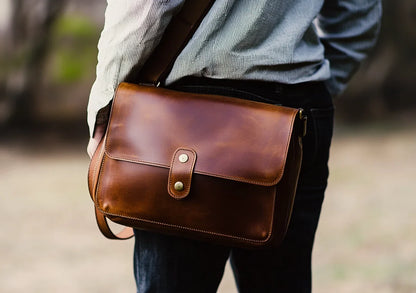 Men's Brown Real Leather Bag Genuine Leather Messenger Bag for Men