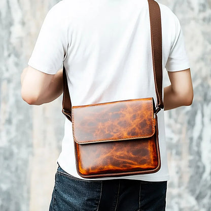 Men's Cross Body Bag Vintage Style Genuine Leather Shoulder Bag Versatile Messenger Bag