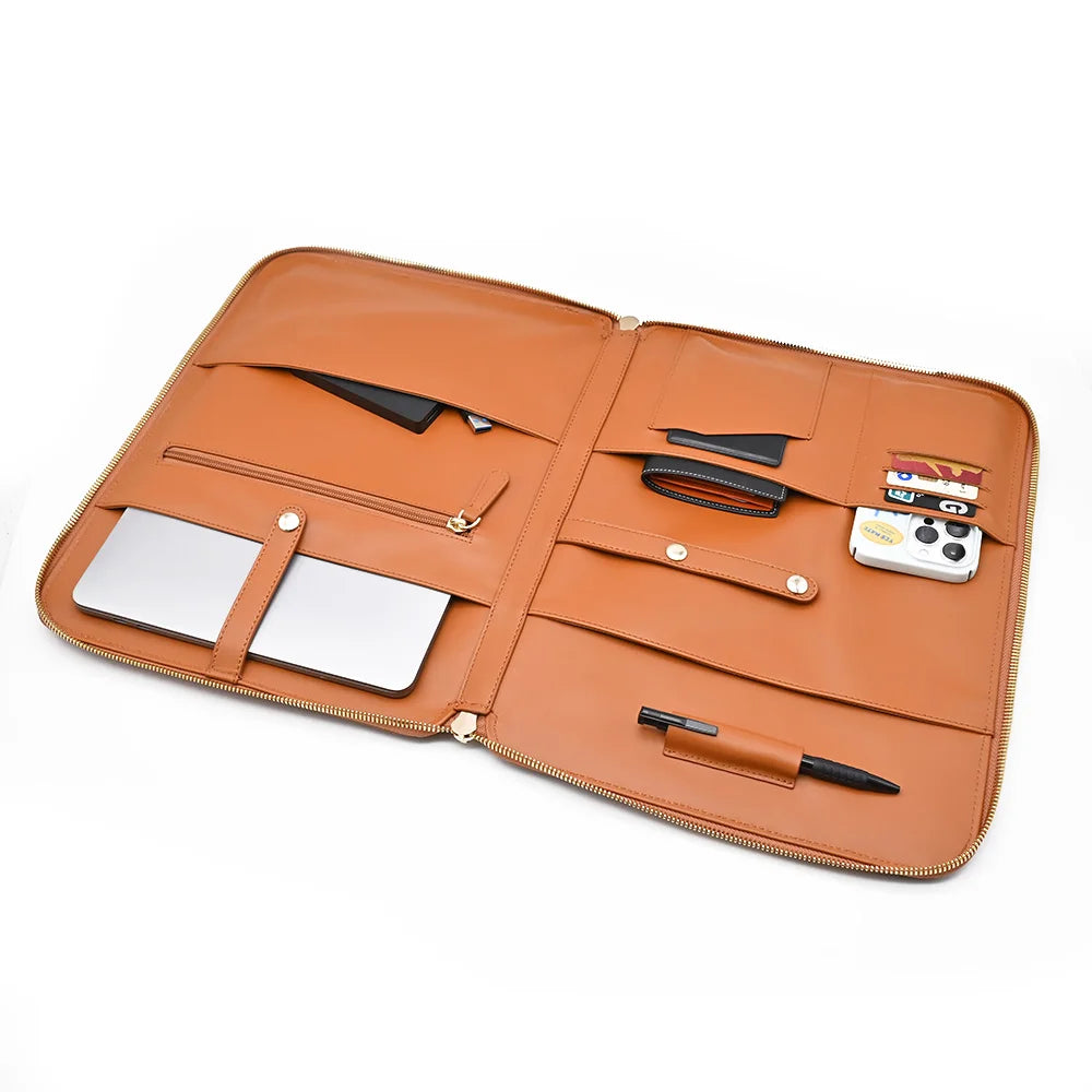 New Design Portable High Quality Leather Portfolio Durable Meeting Notebook Briefcase Bag