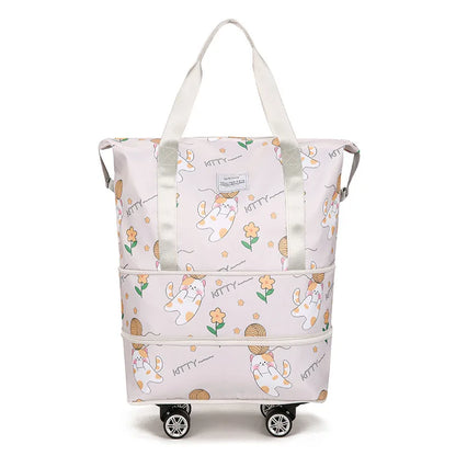 Multi-functional Oxford Material Clothes Storage Bag Zipper Closure Cartoon Cat Design Large Capacity Portable Luggage Travel
