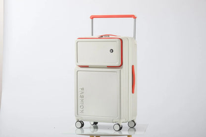 2025 New Large-Capacity Front-Opening Aluminum-Frame Spinner Suitcase ABS+PC Zipper Carry-On Luggage with Lock 20-28 Inch