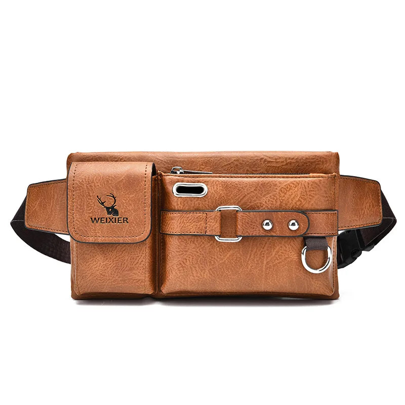 Men's Shoulder/Crossbody Bag Summer Tactical Chest Bag Mobile Phone Waist Hip Bag PU Fanny Pack Zipper Buckle Closure Wear