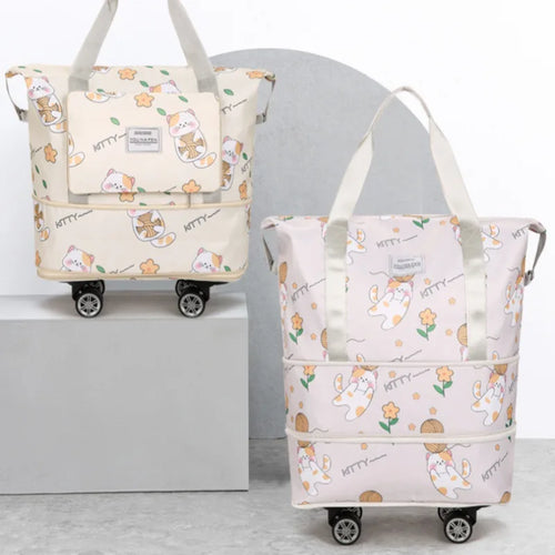 Multi-functional Oxford Material Clothes Storage Bag Zipper Closure Cartoon Cat Design Large Capacity Portable Luggage Travel